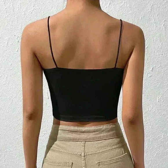 Black Boho Ladies' Solid Crop Cami Top - Picture 2 of 5